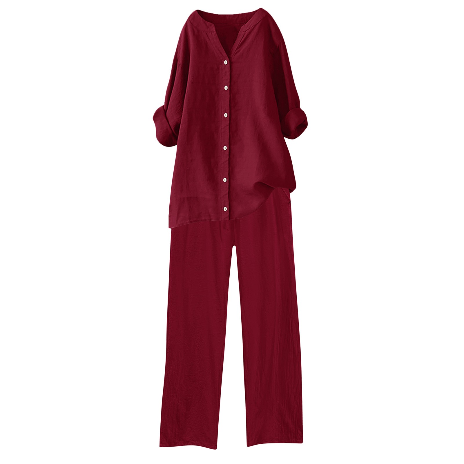 thumbnail image 4 of Conjuntos de 2 piezas para mujer: conjunto de blusa ancha y pantalones elásticos, camisa informal con cuello en V y pantalones para llevar en la calle o en la playa, poliéster, corte holgado, talla, 4 of 4